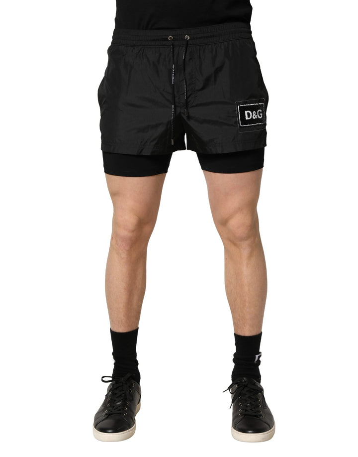 Dolce &amp; Gabbana Black Polyester Drawstring Men Shorts Swimwear