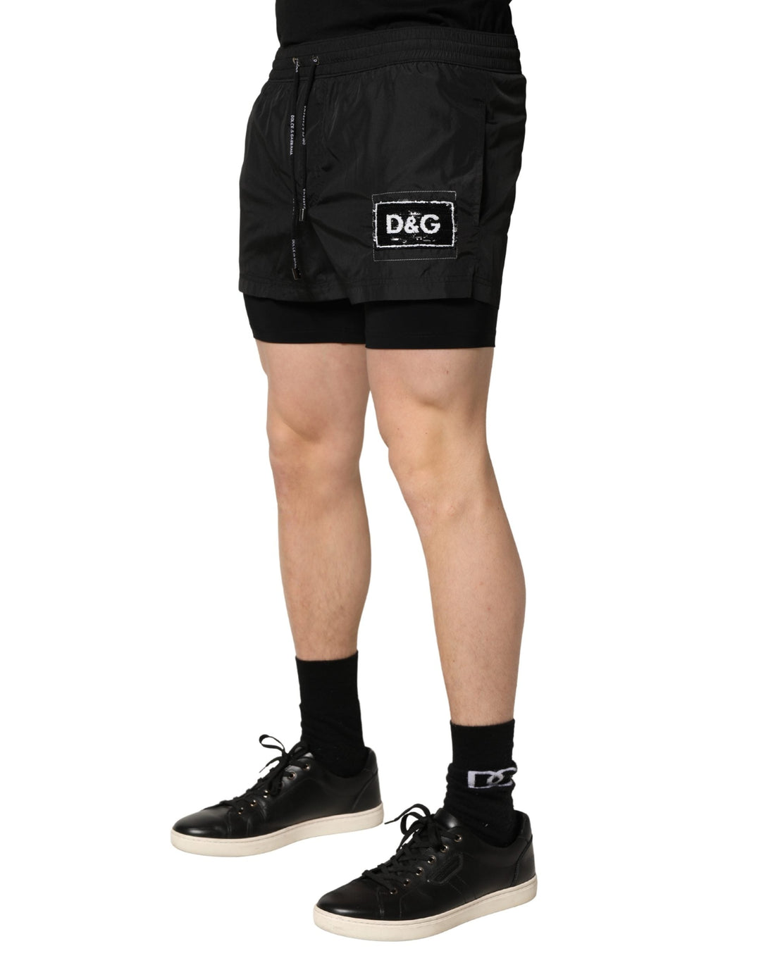Dolce &amp; Gabbana Black Polyester Drawstring Men Shorts Swimwear