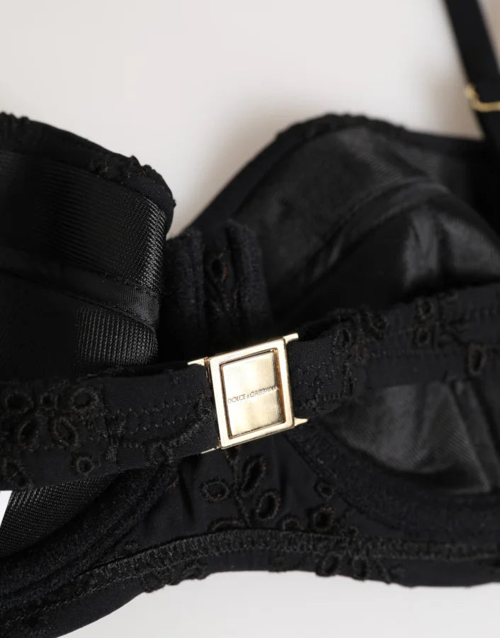 Dolce &amp; Gabbana Black Polyester Embroidered Underwire Bra Underwear