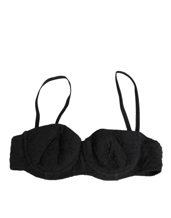 Dolce &amp; Gabbana Black Polyester Embroidered Underwire Bra Underwear