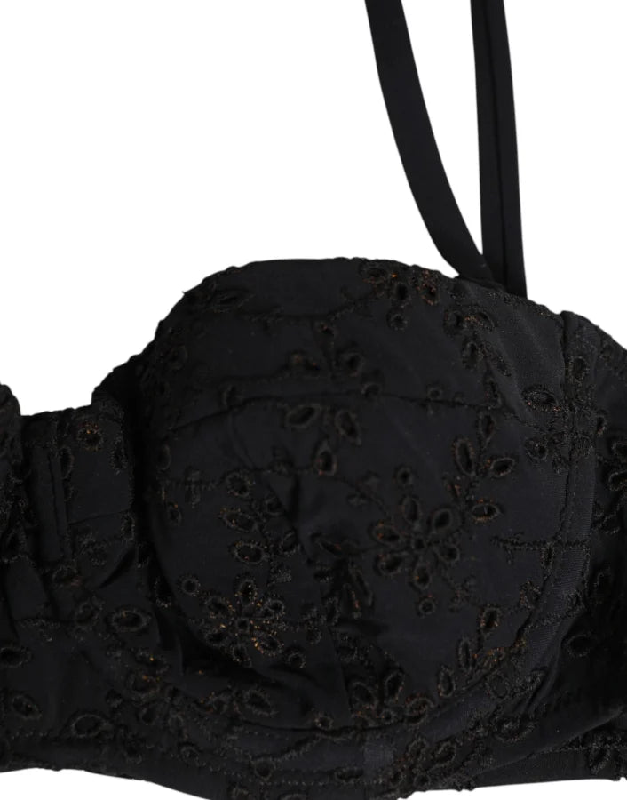 Dolce &amp; Gabbana Black Polyester Embroidered Underwire Bra Underwear