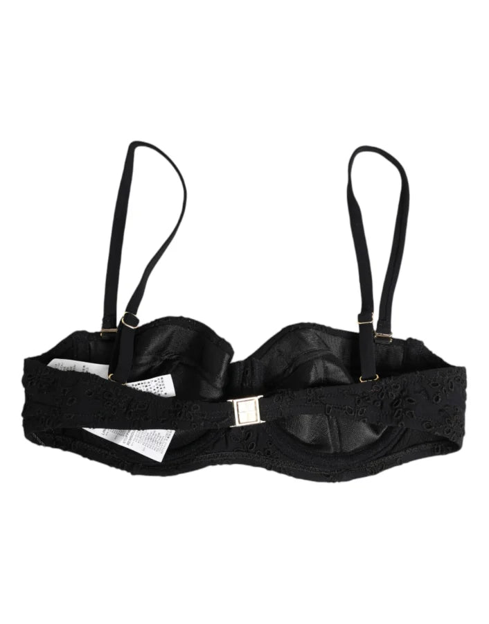 Dolce &amp; Gabbana Black Polyester Embroidered Underwire Bra Underwear