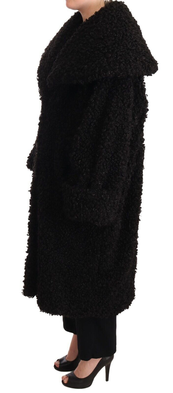 Dolce & Gabbana Trench Coats - Black Polyester Fur Coat Jacket