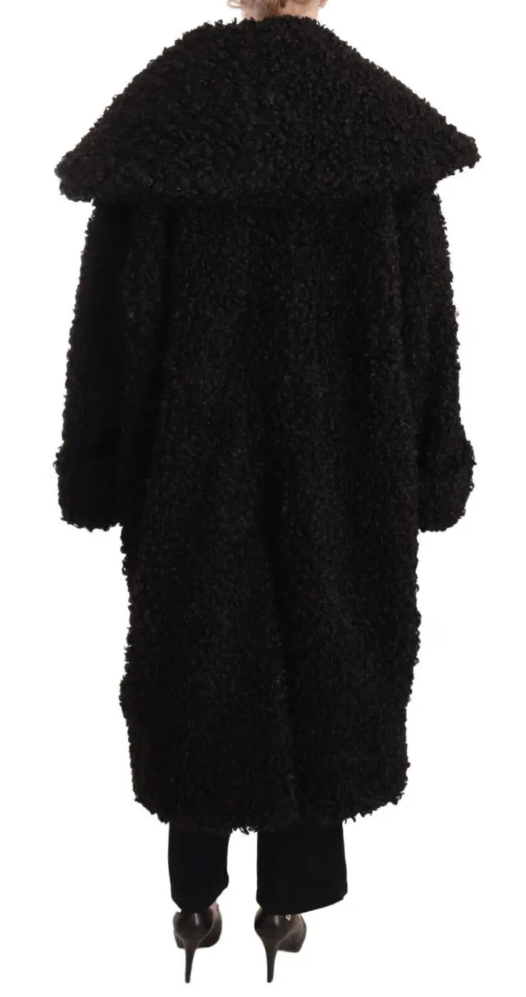 Dolce &amp; Gabbana Black Polyester Fur Trench Coat Jacket