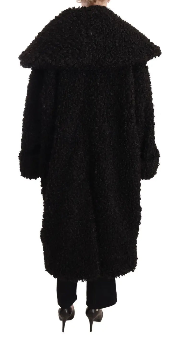 Dolce &amp; Gabbana Black Polyester Fur Trench Coat Jacket