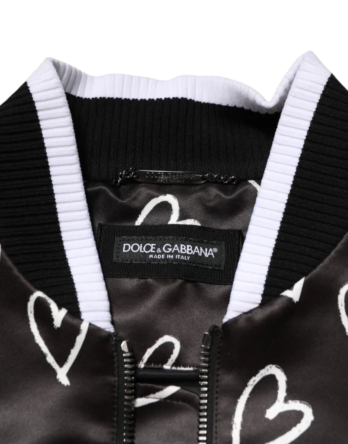 Dolce & Gabbana Black Polyester Heart Print Bomber Jacket