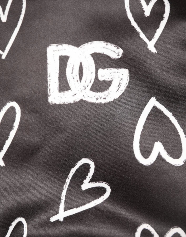 Dolce & Gabbana Black Polyester Heart Print Bomber Jacket