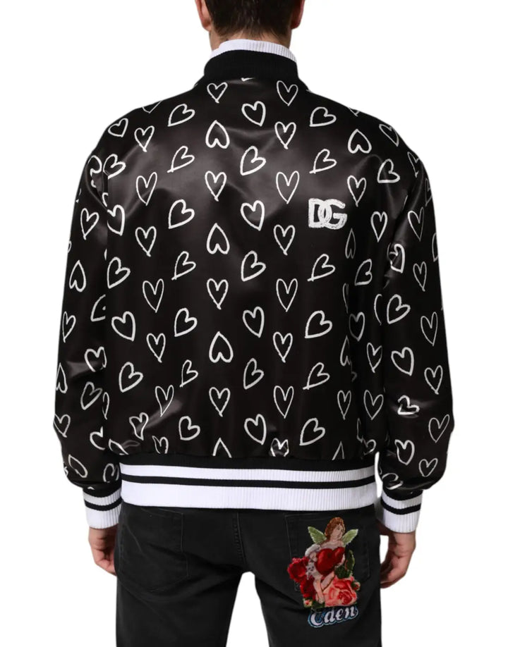 Dolce &amp; Gabbana Black Polyester Heart Print Bomber Jacket