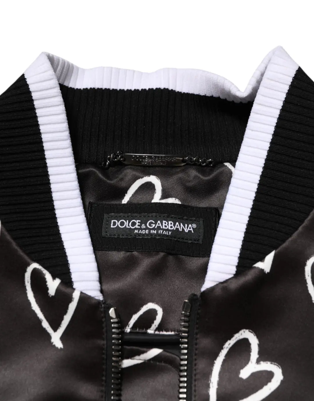 Dolce &amp; Gabbana Black Polyester Heart Print Bomber Jacket
