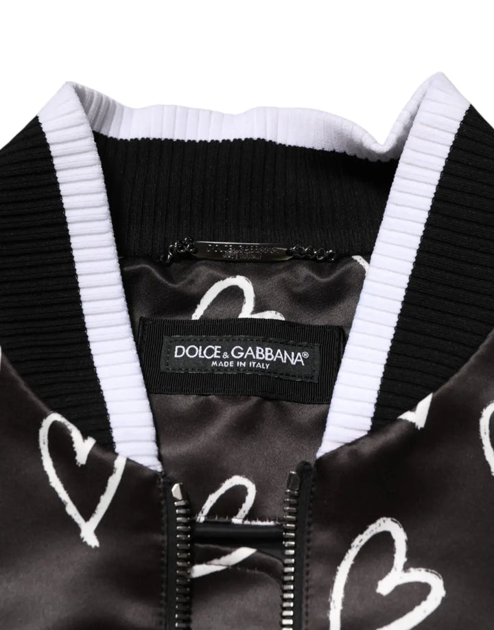 Dolce &amp; Gabbana Black Polyester Heart Print Bomber Jacket