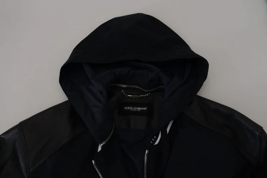 Dolce & Gabbana Black Polyester Hooded Blouson Coat Jacket