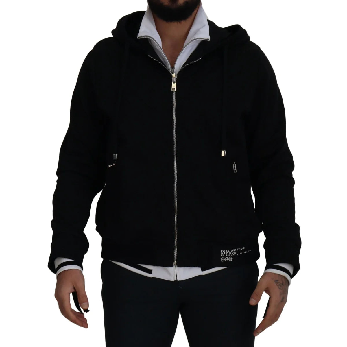 Dolce & Gabbana Black Polyester Hooded Full Zip Jacket