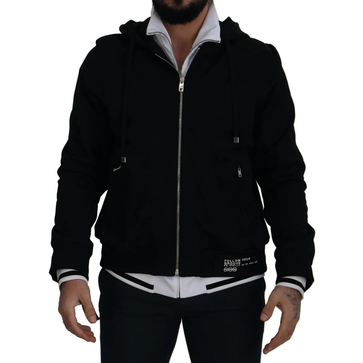 Dolce & Gabbana Black Polyester Hooded Full Zip Jacket