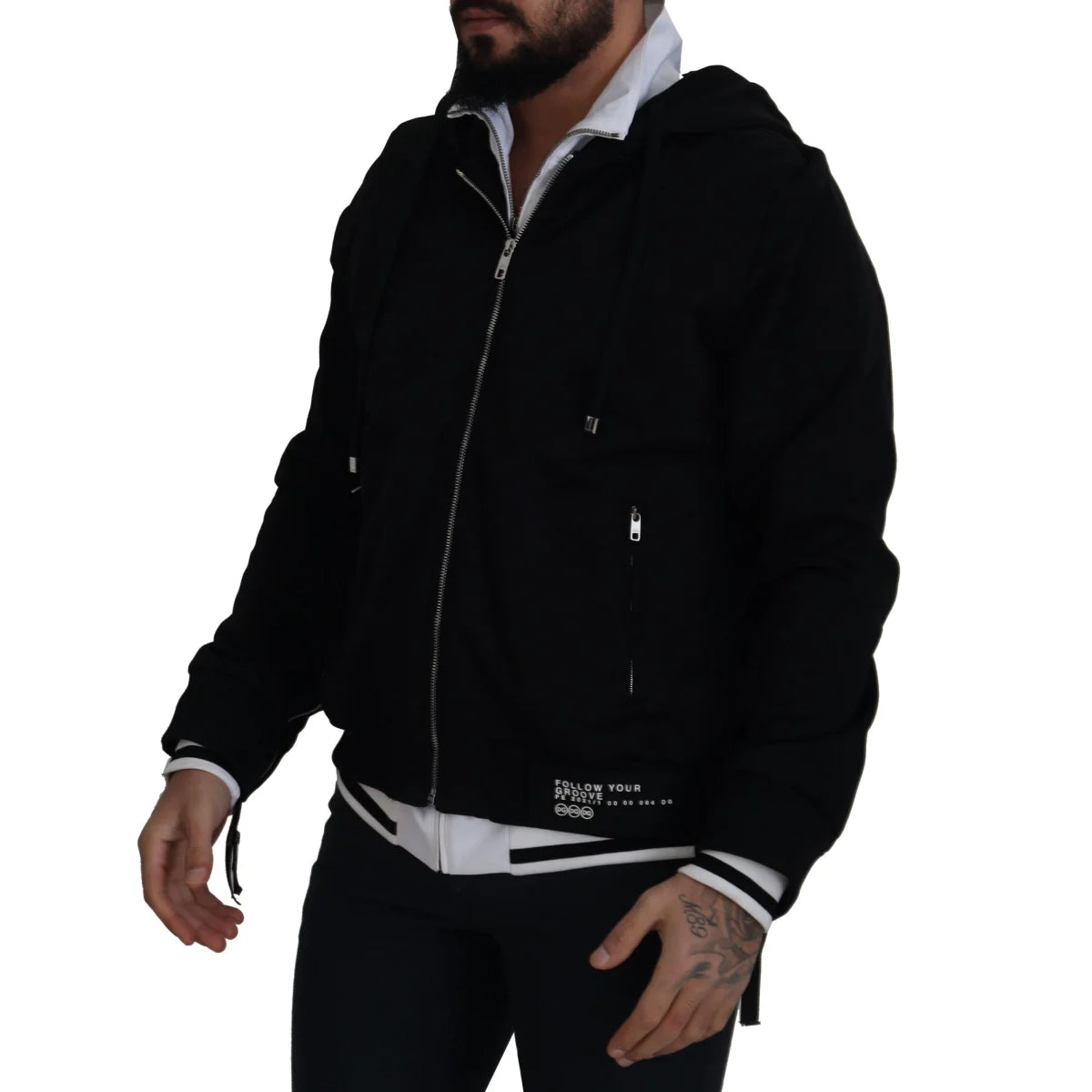 Dolce & Gabbana Black Polyester Hooded Full Zip Jacket