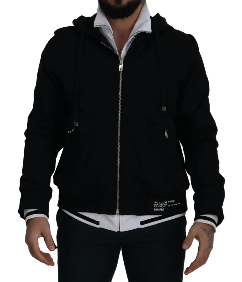 Dolce & Gabbana Black Polyester Hooded Full Zip Jacket