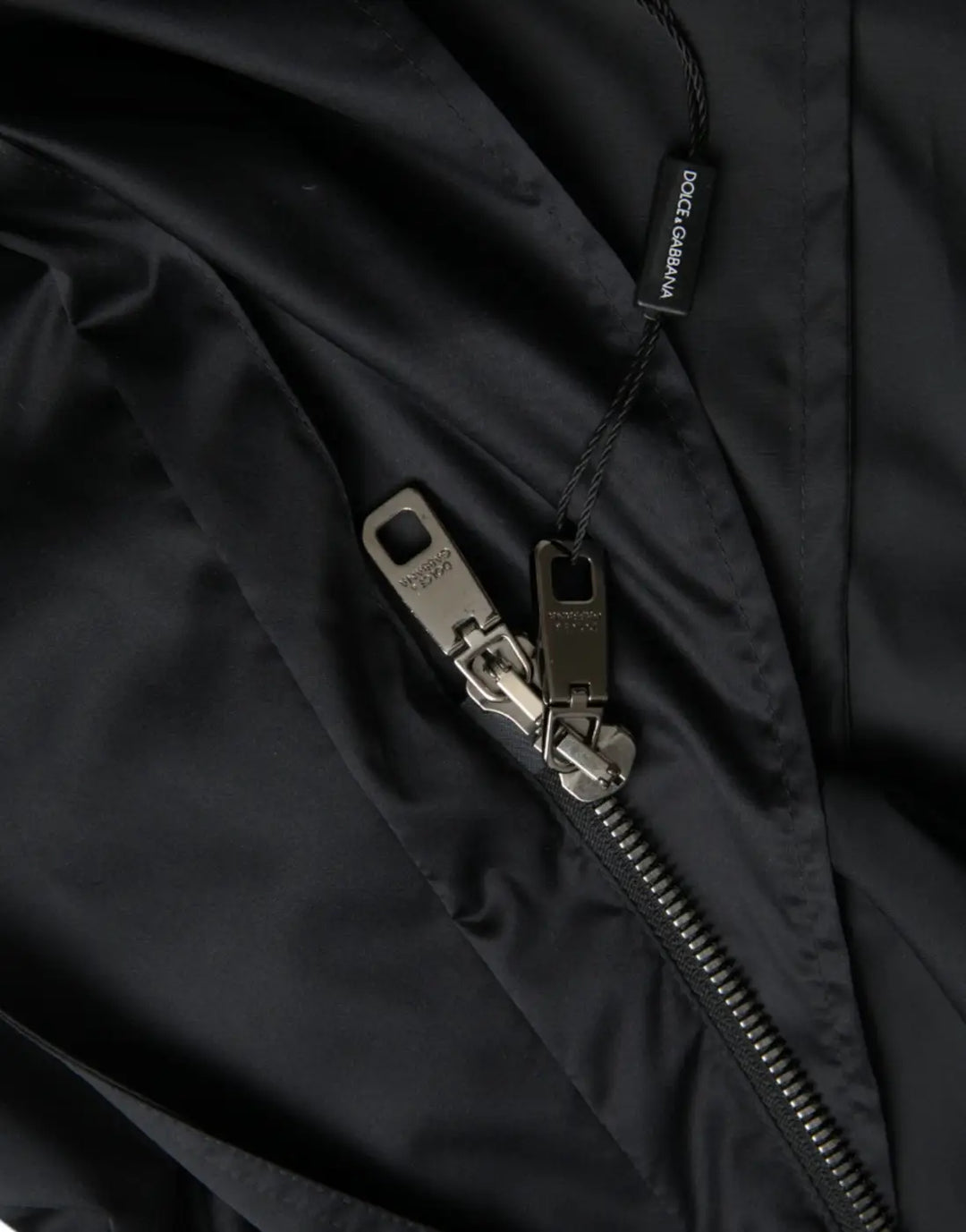 Dolce &amp; Gabbana Black Polyester Hooded Long Windbreaker Jacket