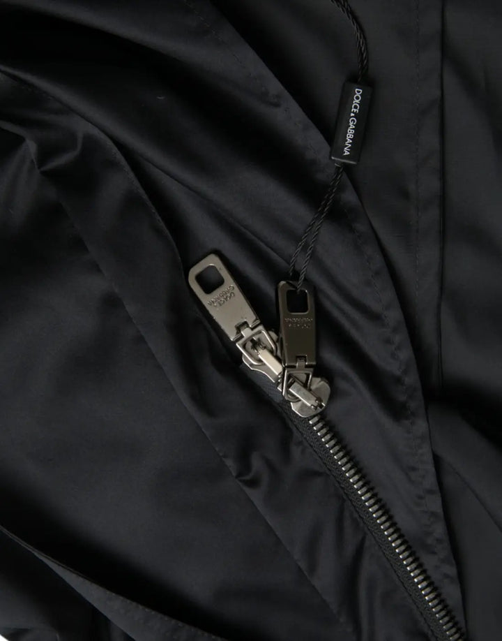 Dolce &amp; Gabbana Black Polyester Hooded Long Windbreaker Jacket