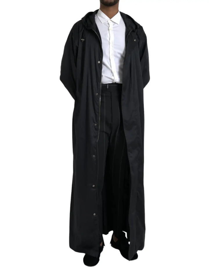 Dolce &amp; Gabbana Black Polyester Hooded Long Windbreaker Jacket