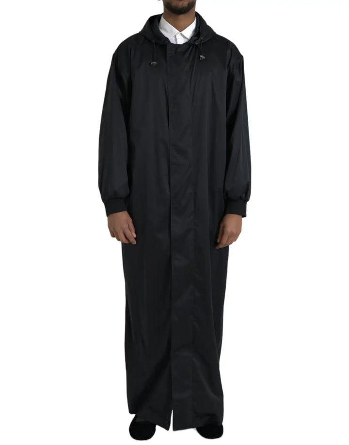 Dolce &amp; Gabbana Black Polyester Hooded Long Windbreaker Jacket