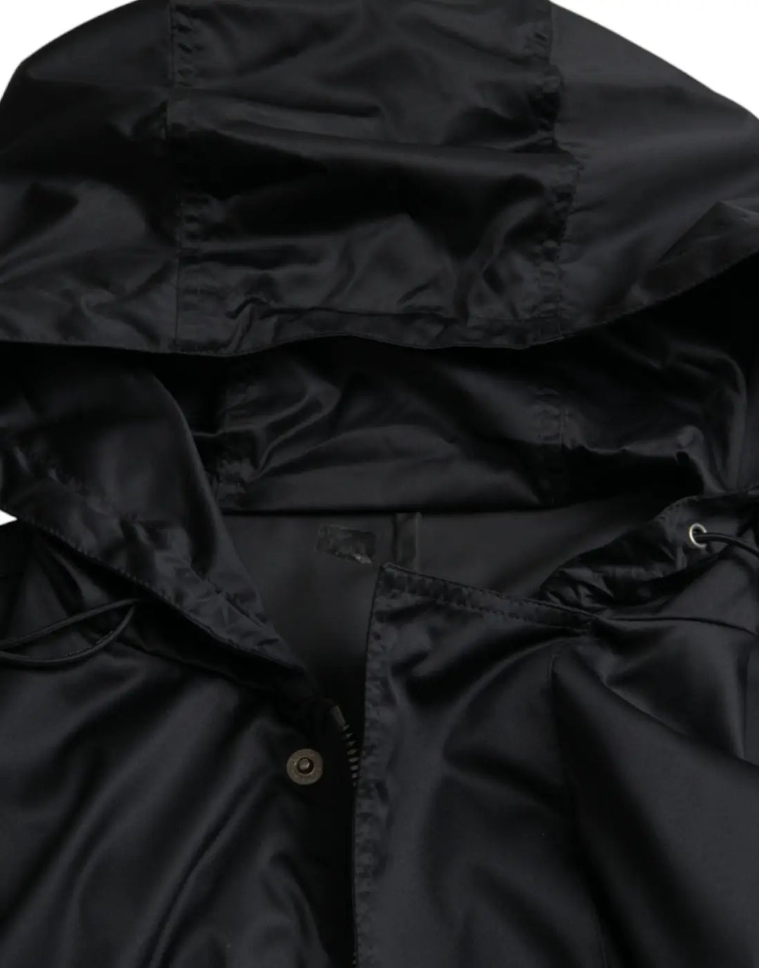 Dolce &amp; Gabbana Black Polyester Hooded Long Windbreaker Jacket