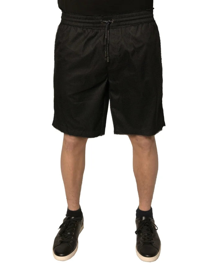 Dolce &amp; Gabbana Black Polyester Jersey Mid Waist Shorts