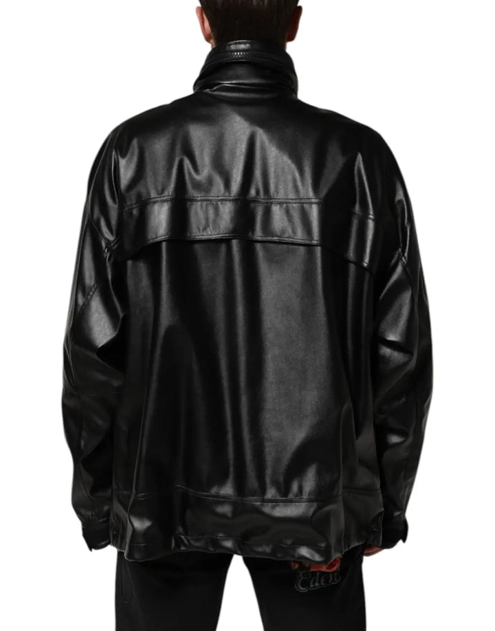 Dolce &amp; Gabbana Black Polyester Logo Plaque Bomber Jacket