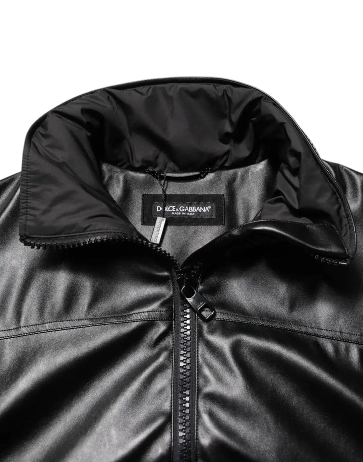 Dolce &amp; Gabbana Black Polyester Logo Plaque Bomber Jacket