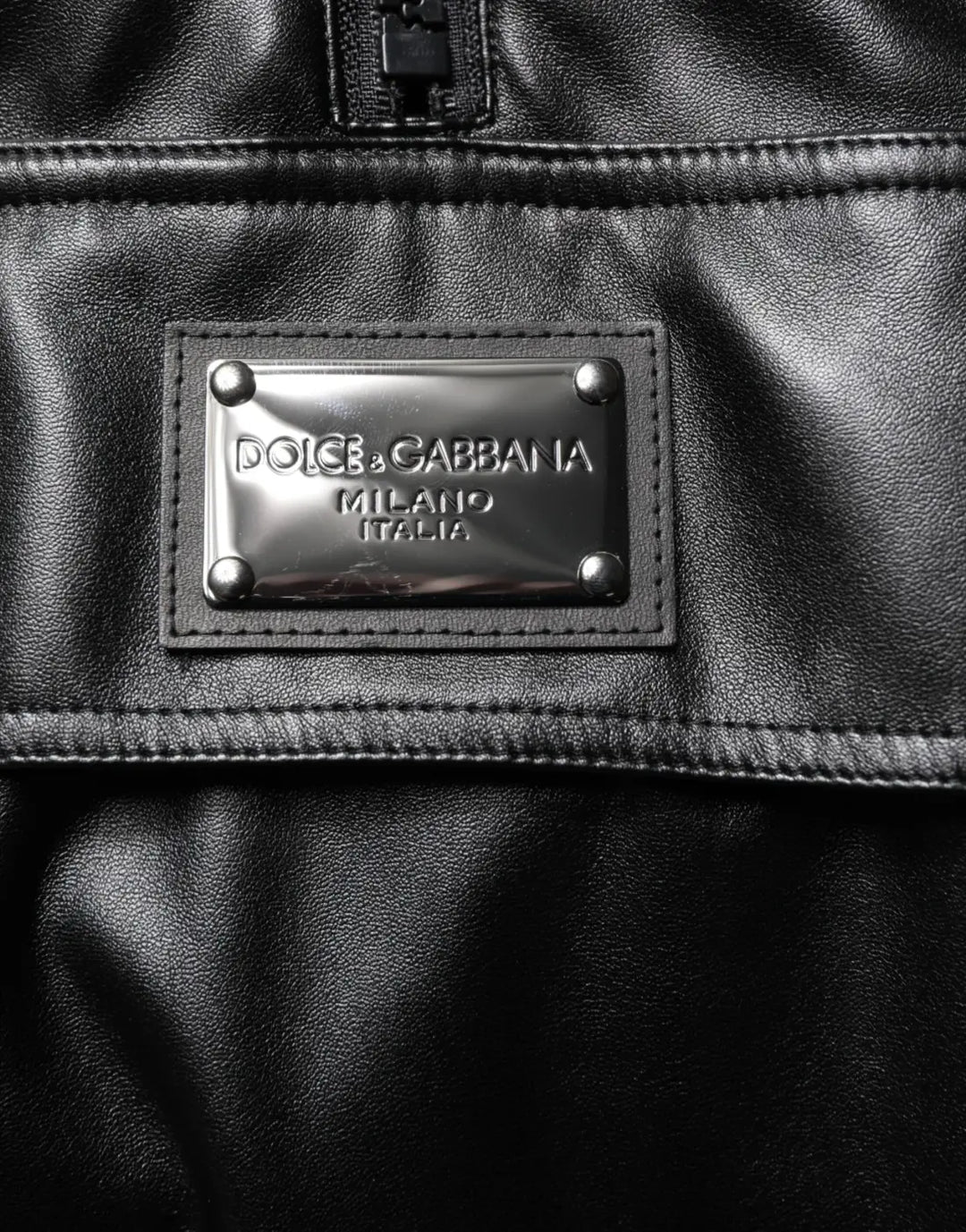 Dolce &amp; Gabbana Black Polyester Logo Plaque Bomber Jacket