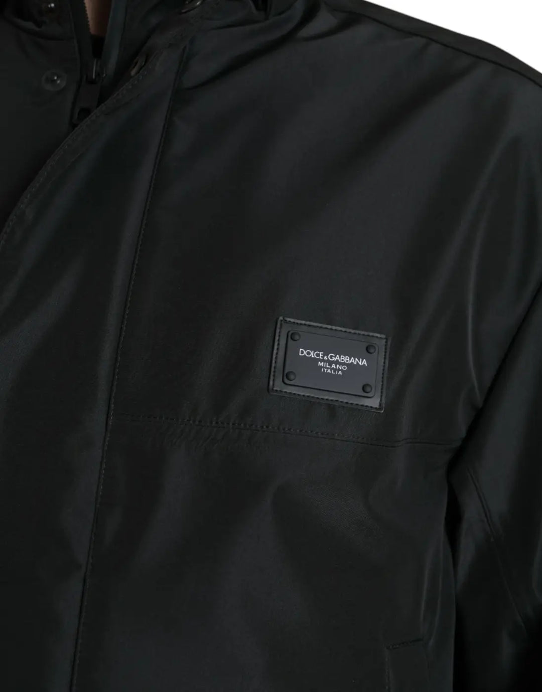 Dolce &amp; Gabbana Black Polyester Logo Plaque Hooded Jacket