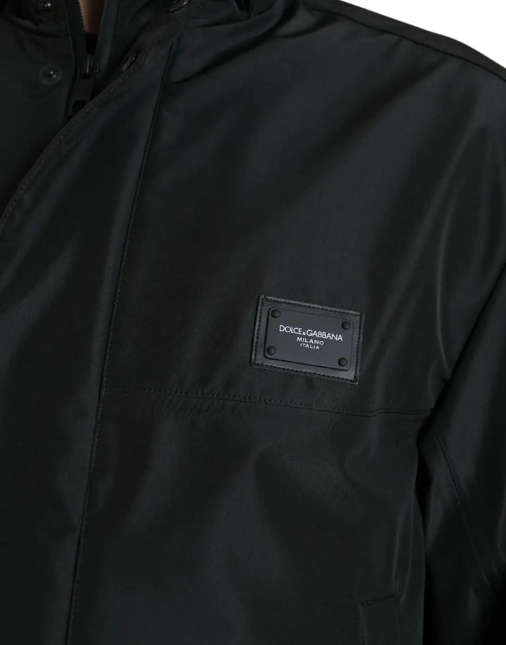 Dolce &amp; Gabbana Black Polyester Logo Plaque Hooded Jacket