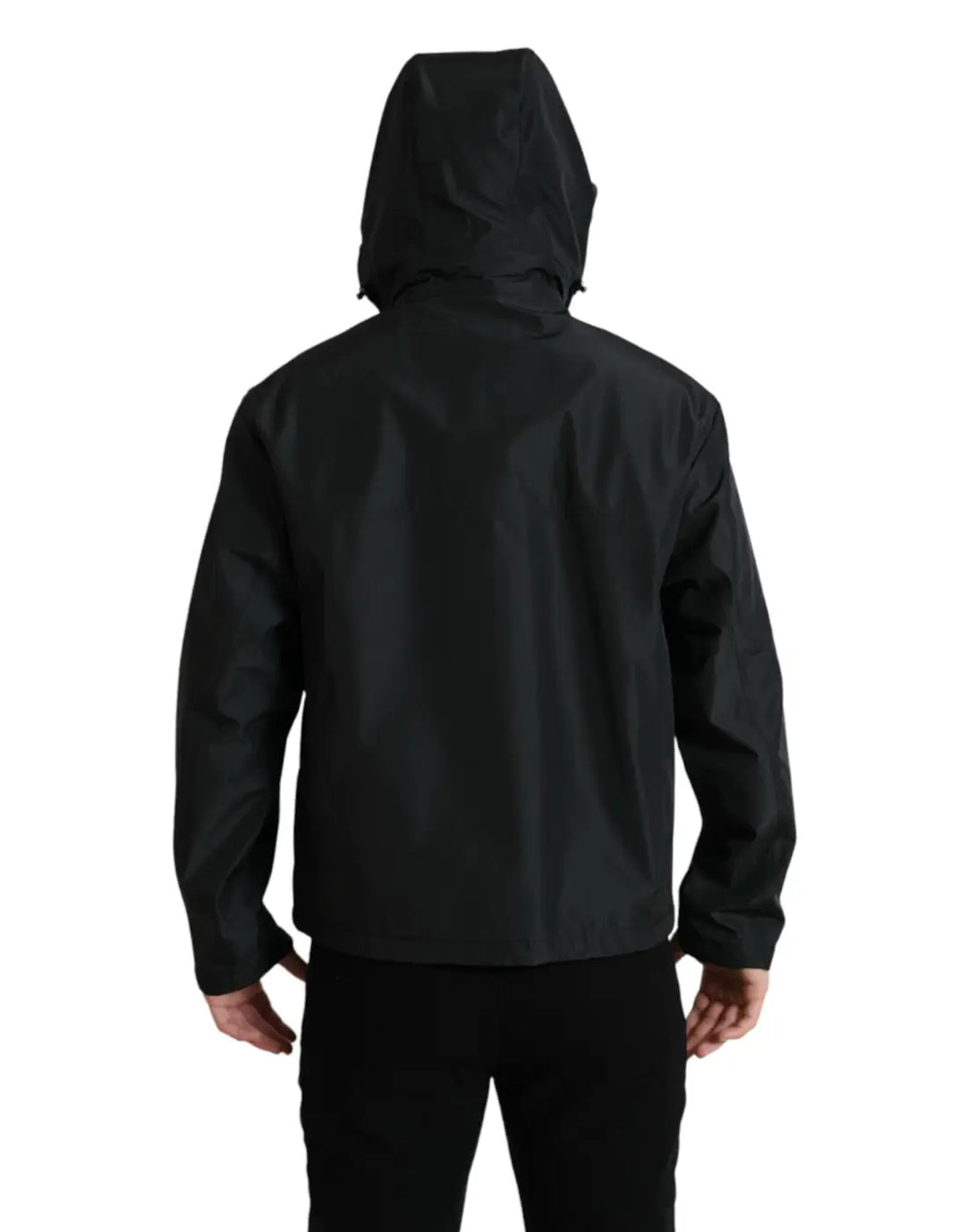 Dolce &amp; Gabbana Black Polyester Logo Plaque Hooded Jacket