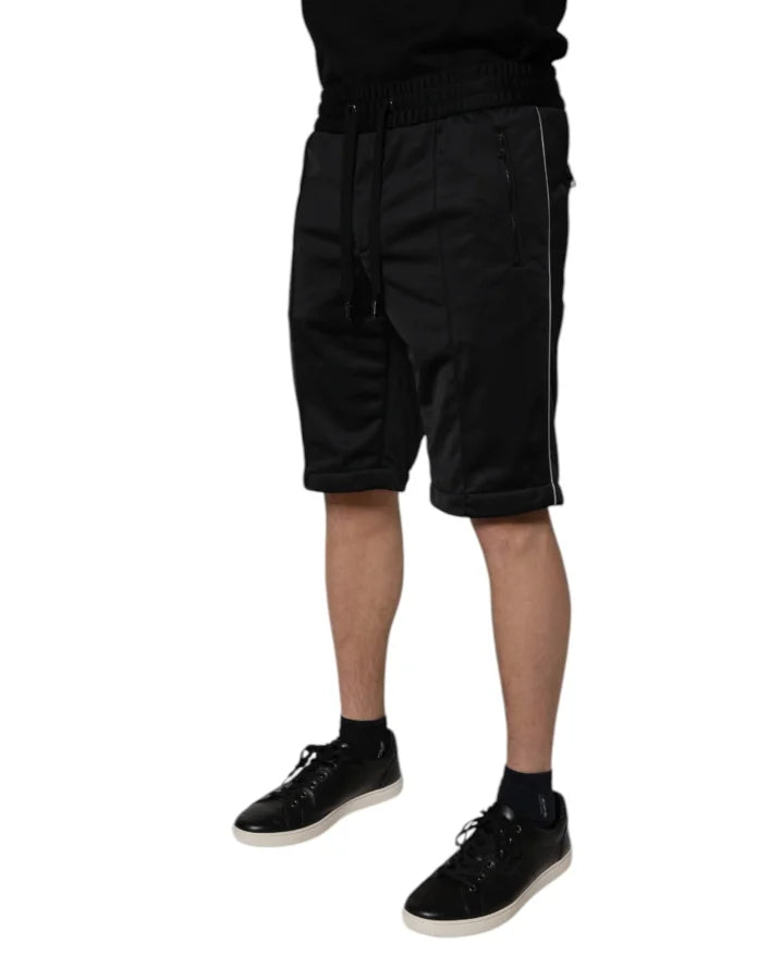 Dolce &amp; Gabbana Black Polyester Mid Waist Men Bermuda Shorts