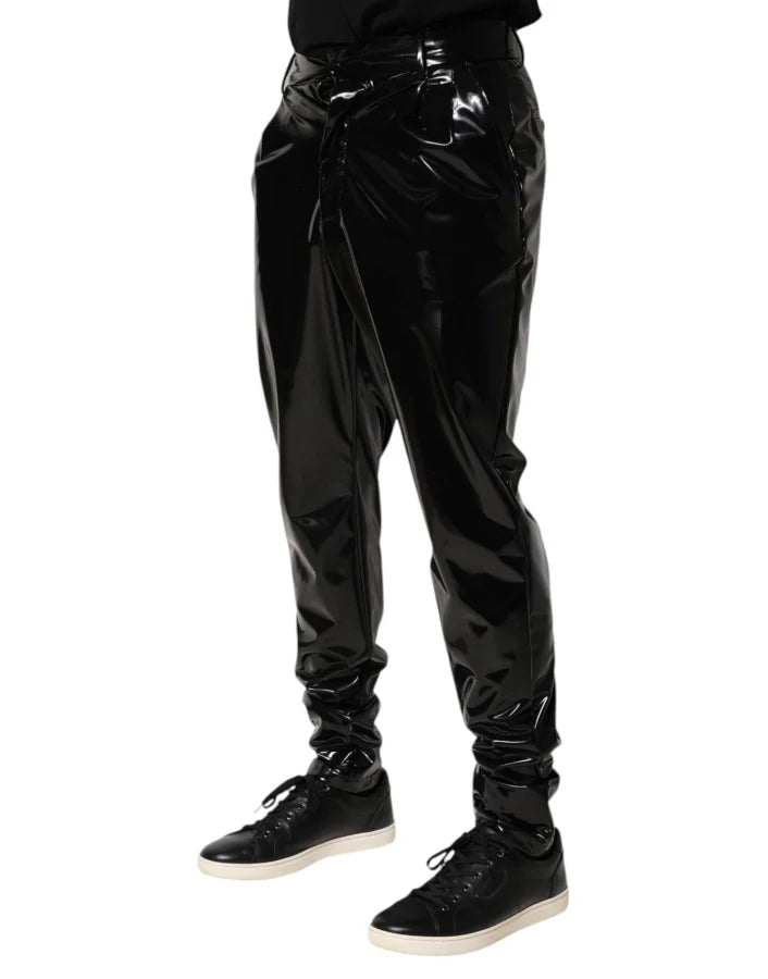 Dolce &amp; Gabbana Black Polyester Mid Waist Men Trouser Pants