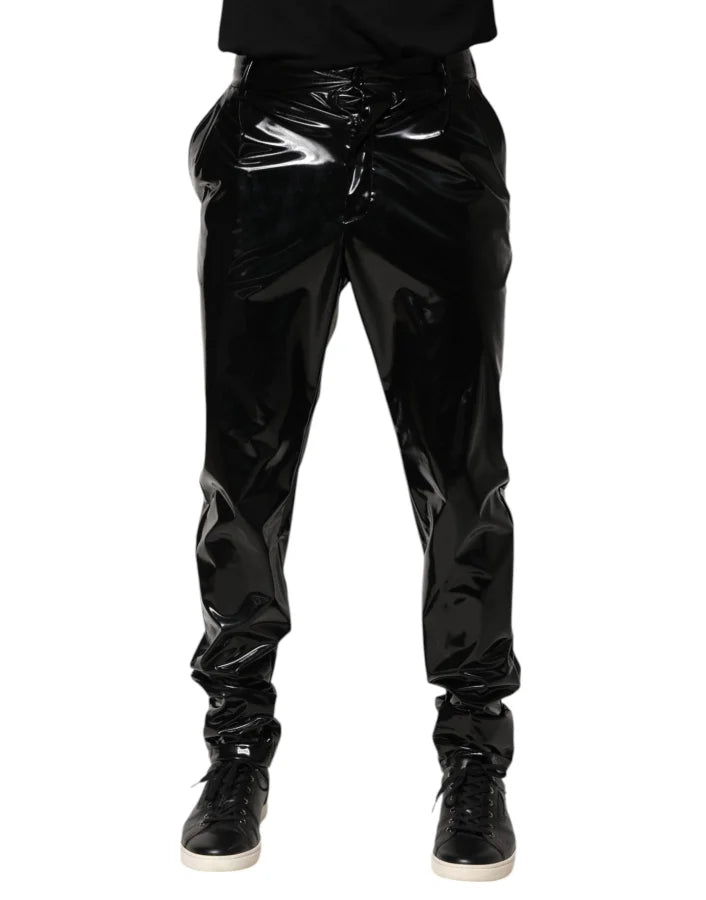 Dolce &amp; Gabbana Black Polyester Mid Waist Men Trouser Pants