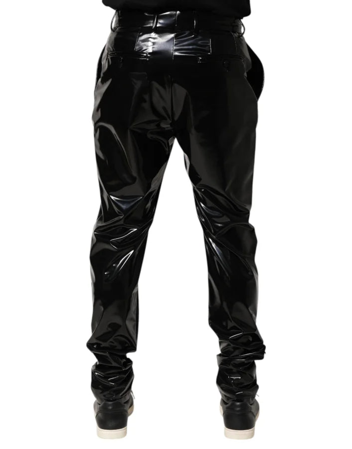 Dolce &amp; Gabbana Black Polyester Mid Waist Men Trouser Pants