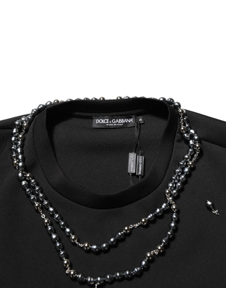 Dolce &amp; Gabbana Black Polyester Necklace Embellished T-shirt