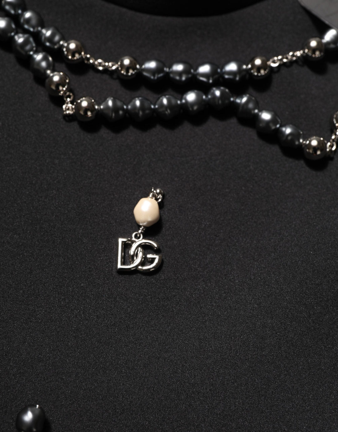 Dolce &amp; Gabbana Black Polyester Necklace Embellished T-shirt
