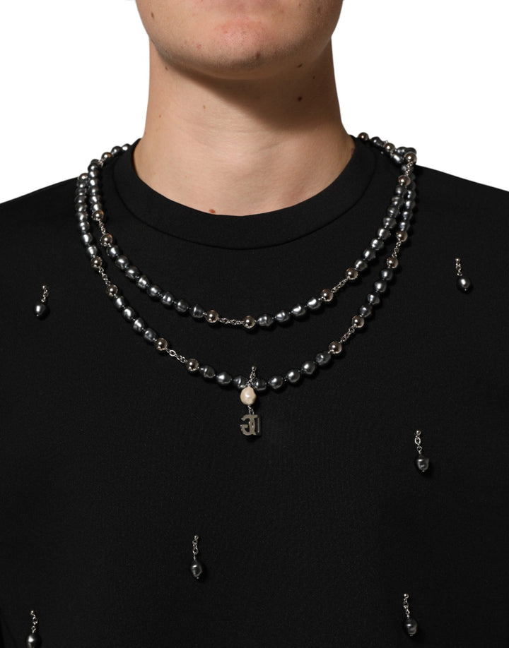 Dolce &amp; Gabbana Black Polyester Necklace Embellished T-shirt