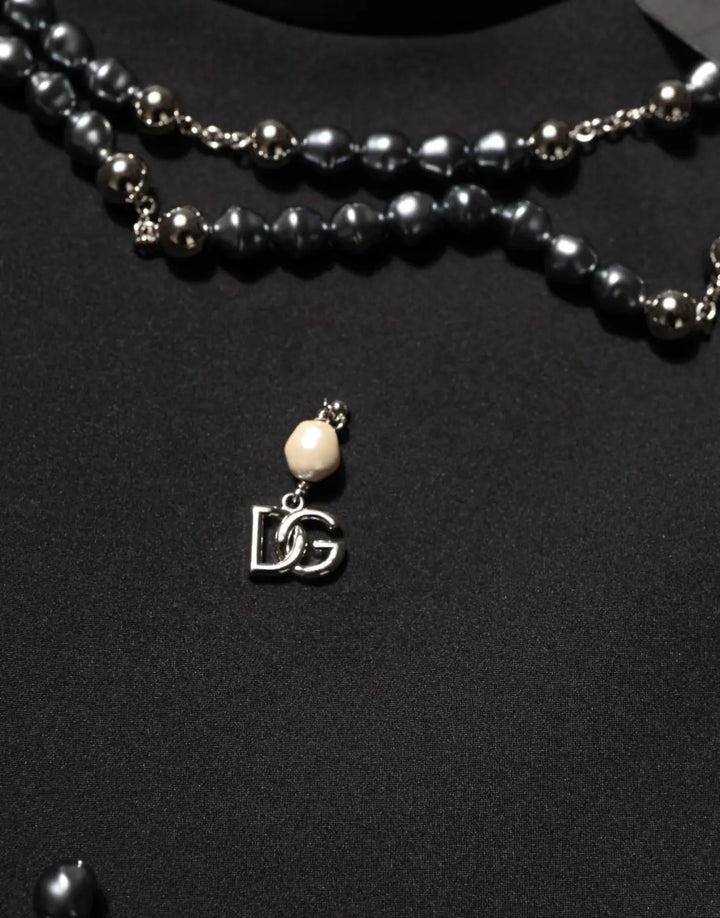 Dolce &amp; Gabbana Black Polyester Necklace Embellished T-shirt