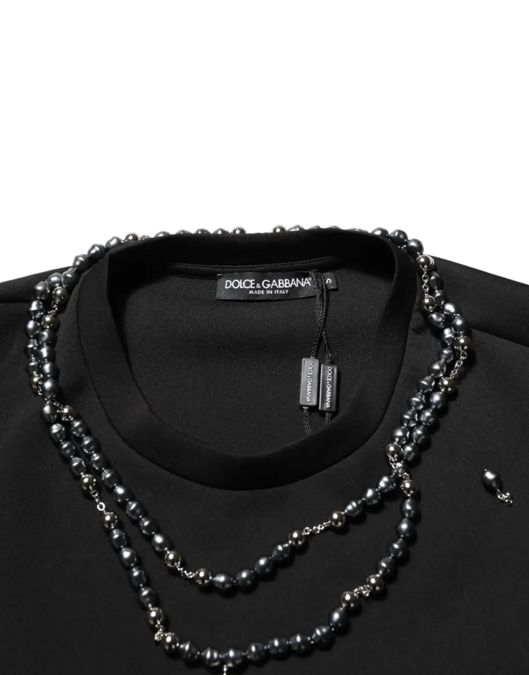 Dolce &amp; Gabbana Black Polyester Necklace Embellished T-shirt