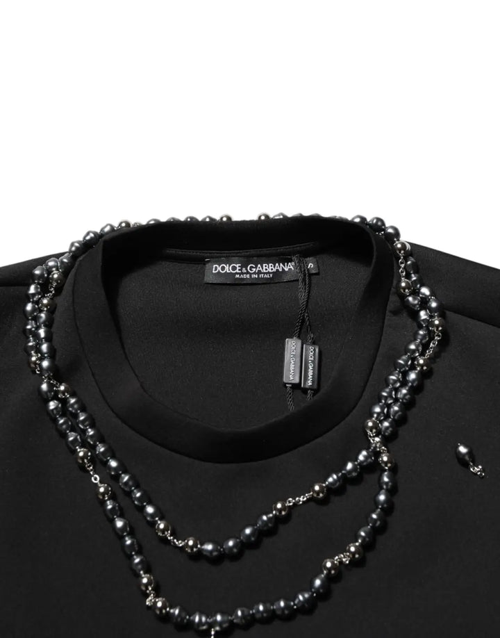 Dolce &amp; Gabbana Black Polyester Necklace Embellished T-shirt