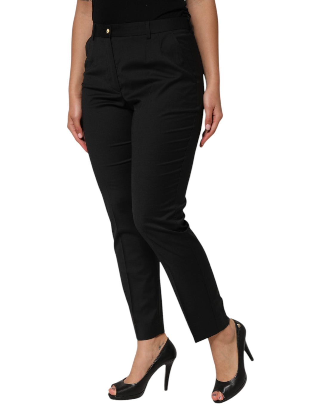 Dolce &amp; Gabbana Black Polyester Tapered Women Trouser Pants