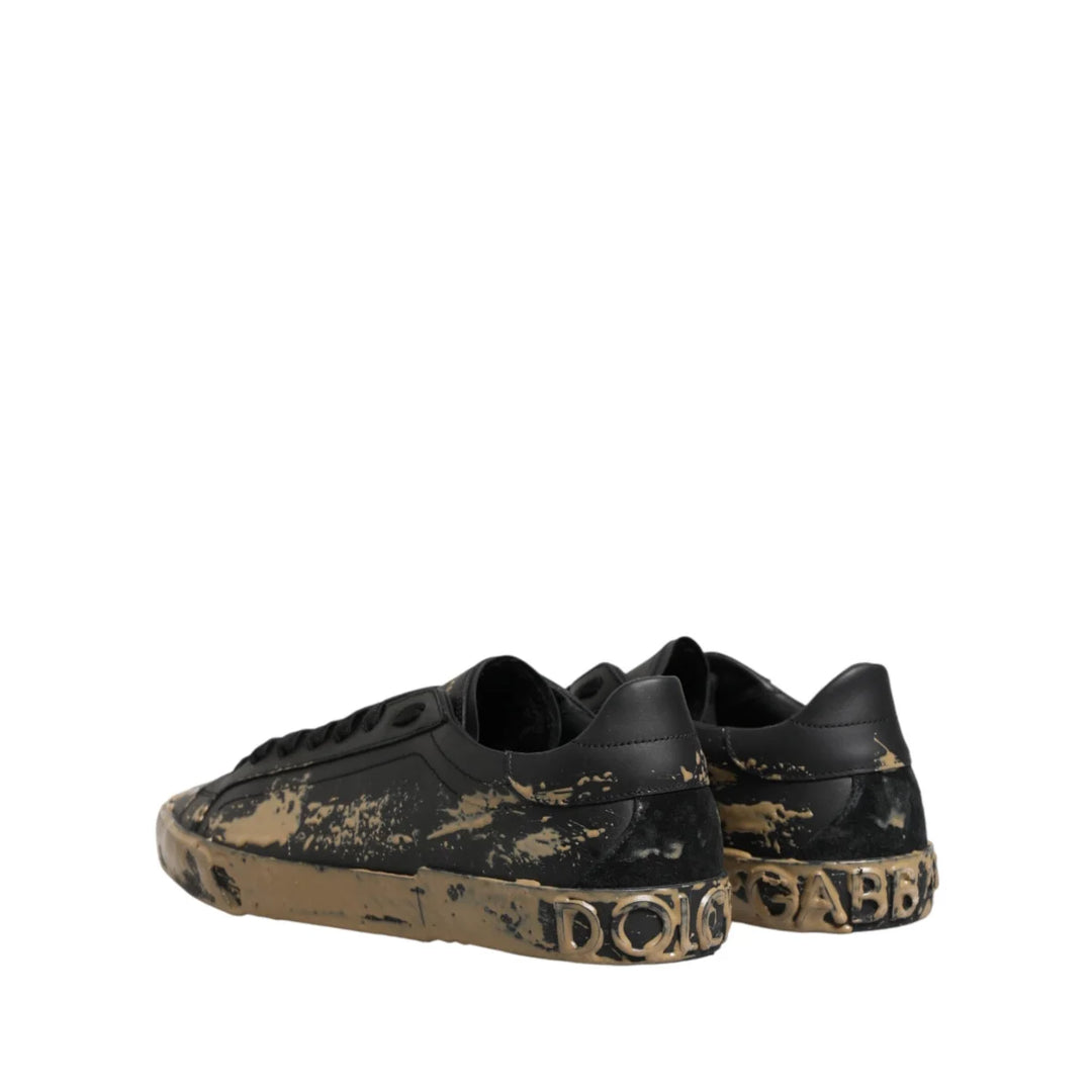 Dolce &amp; Gabbana Black Portofino Mud Effect Low Top Sneakers Shoes