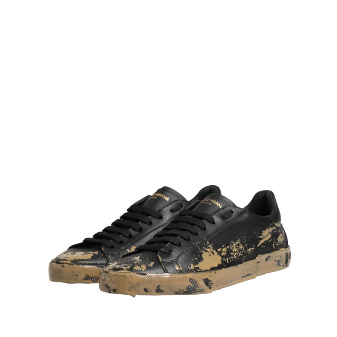 Dolce &amp; Gabbana Black Portofino Mud Effect Low Top Sneakers Shoes