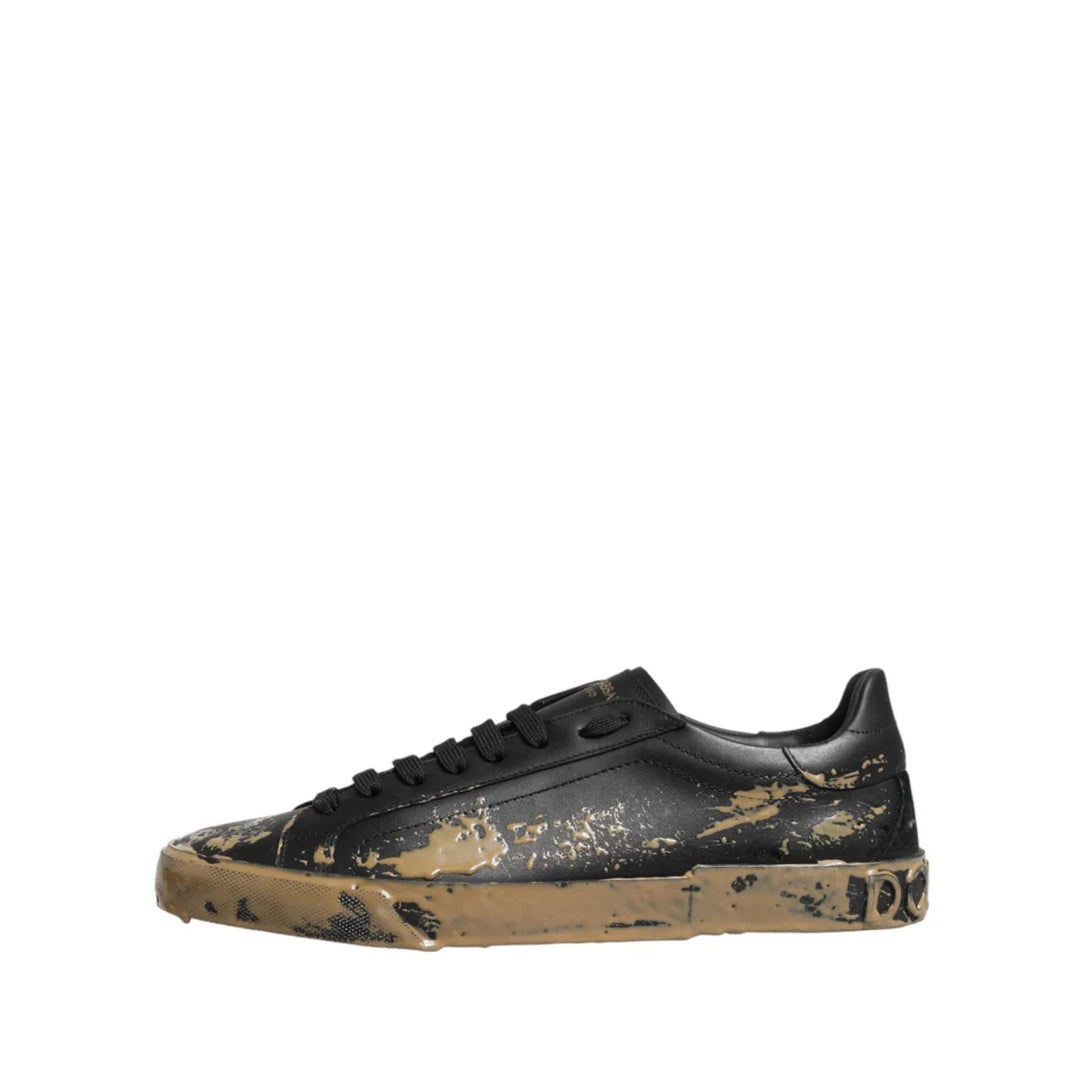 Dolce &amp; Gabbana Black Portofino Mud Effect Low Top Sneakers Shoes