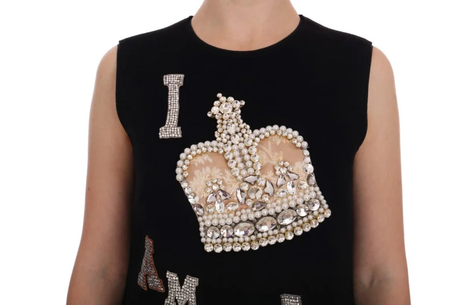 Dolce &amp; Gabbana Black I AM A PRINCESS Crystal Shift Dress