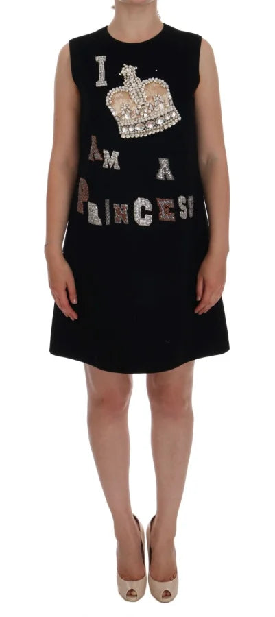 Dolce &amp; Gabbana Black I AM A PRINCESS Crystal Shift Dress