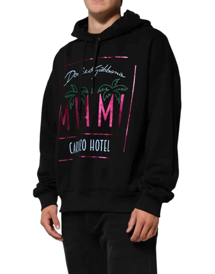 Dolce &amp; Gabbana Black Printed Hooded Men Sweatshirt Sweater