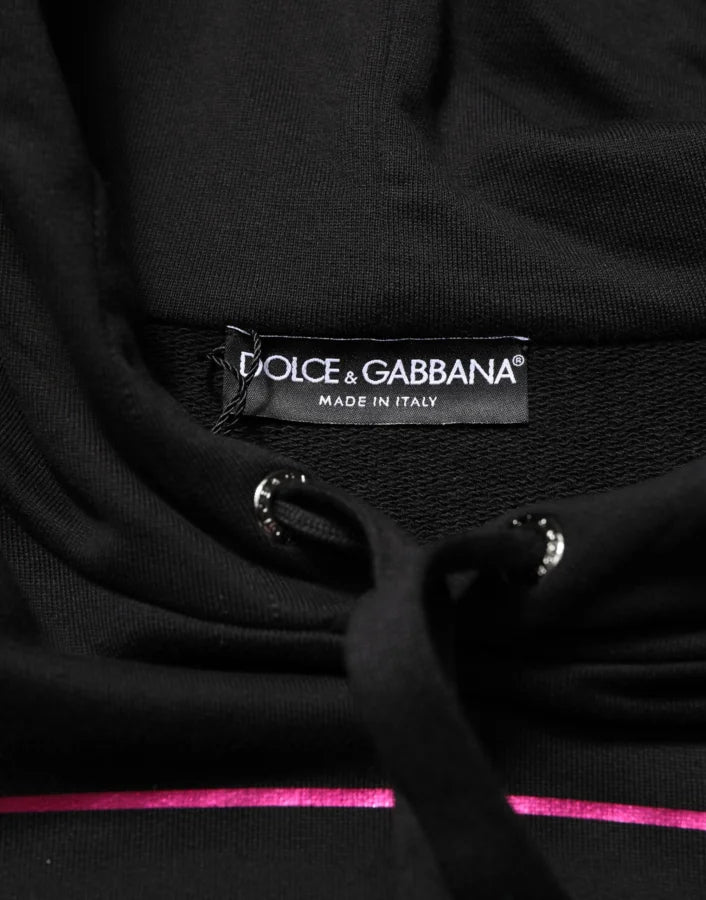 Dolce &amp; Gabbana Black Printed Hooded Men Sweatshirt Sweater