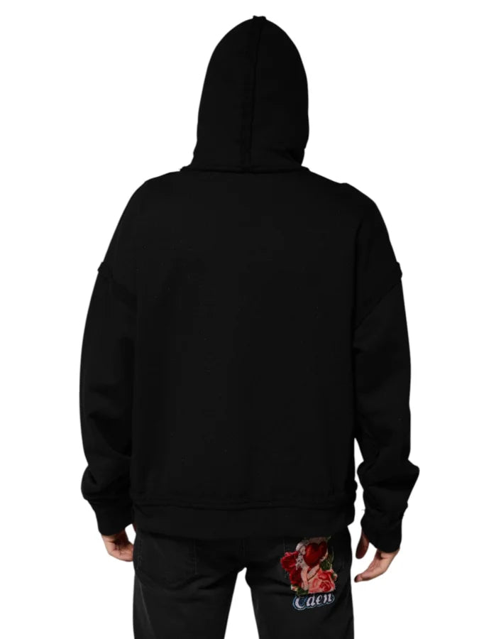 Dolce &amp; Gabbana Black Printed Hoodie Crystal Embellished Jacket